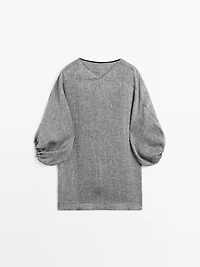 100% linen short dress with sleeve detail