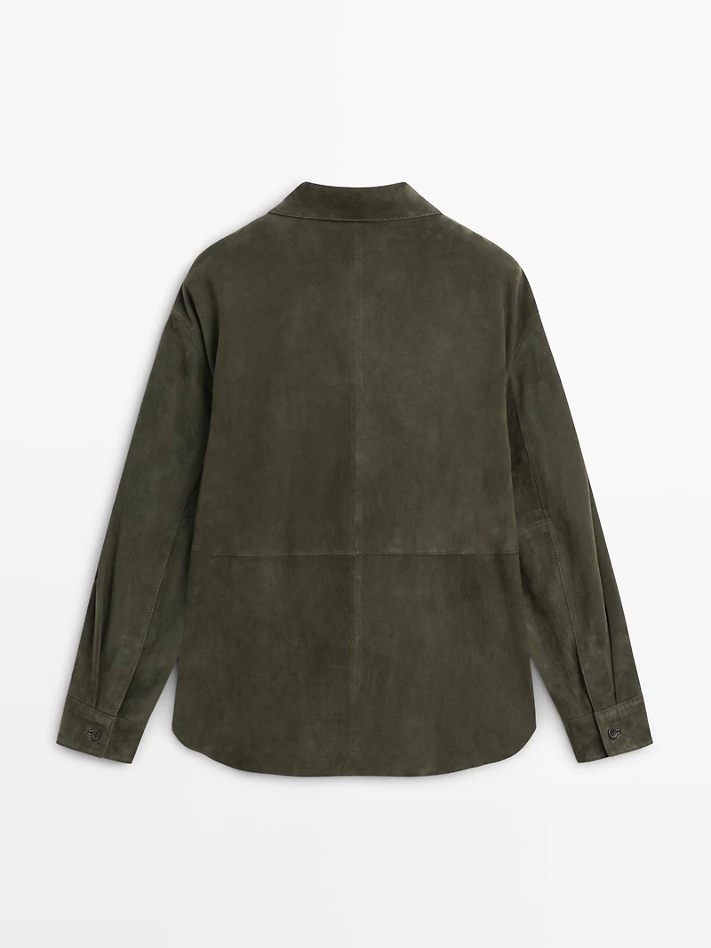 Suede leather shirt with seams