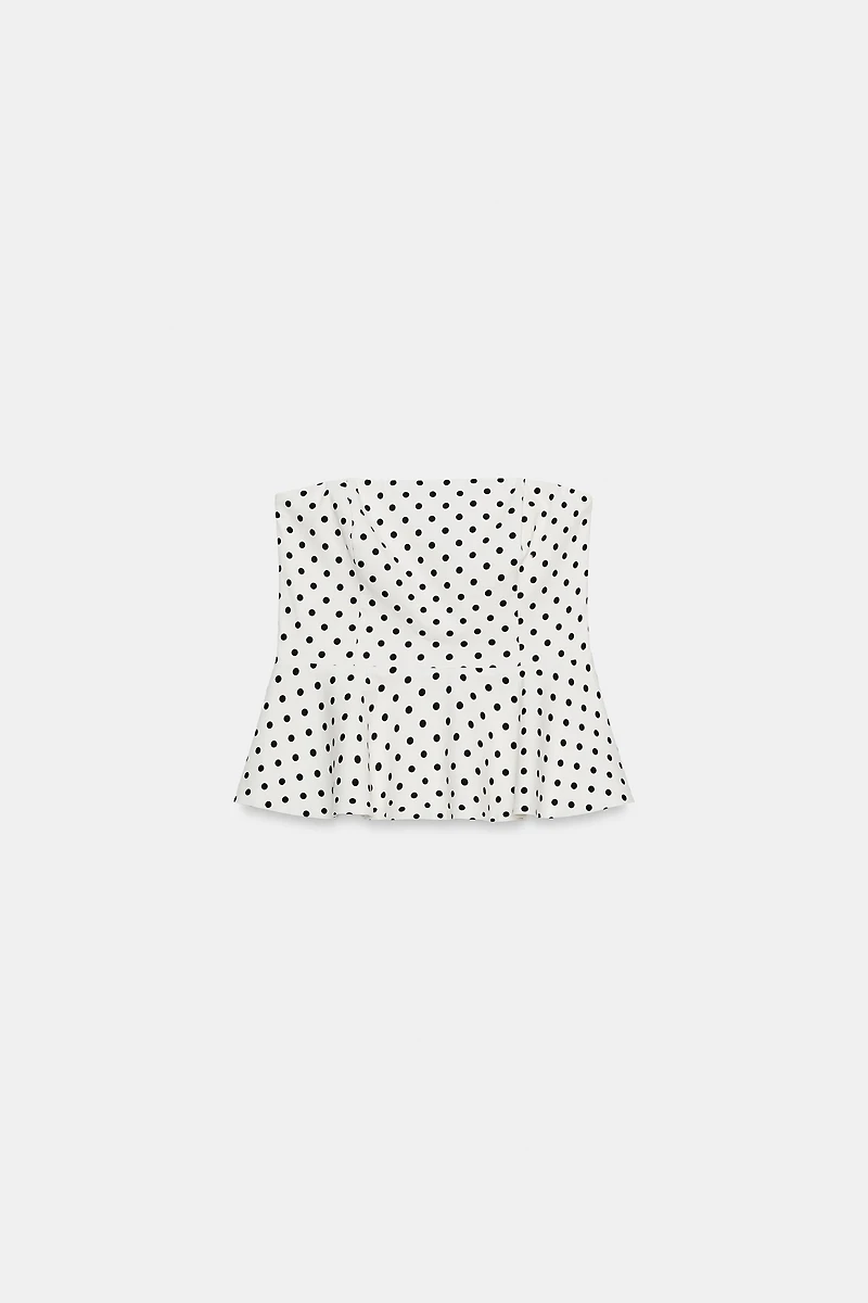 POLKA DOT STRAPLESS PEPLUM TOP