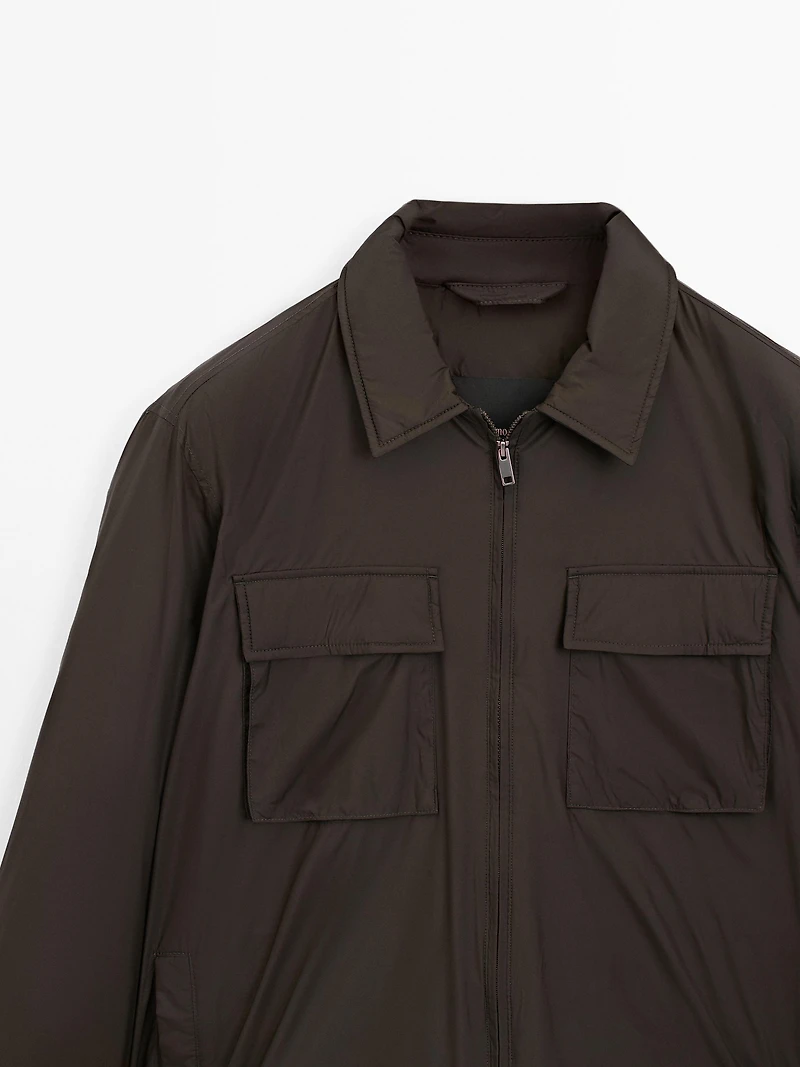 Water-repellent ultra lightweight down blend jacket