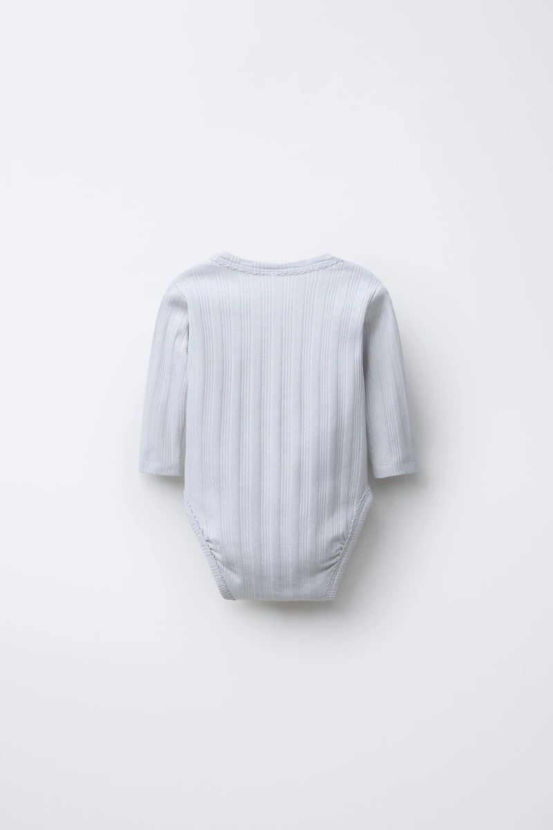 0-6 MONTHS/ THREE-PACK OF LONG SLEEVE KIMONO COLLAR BODYSUITS