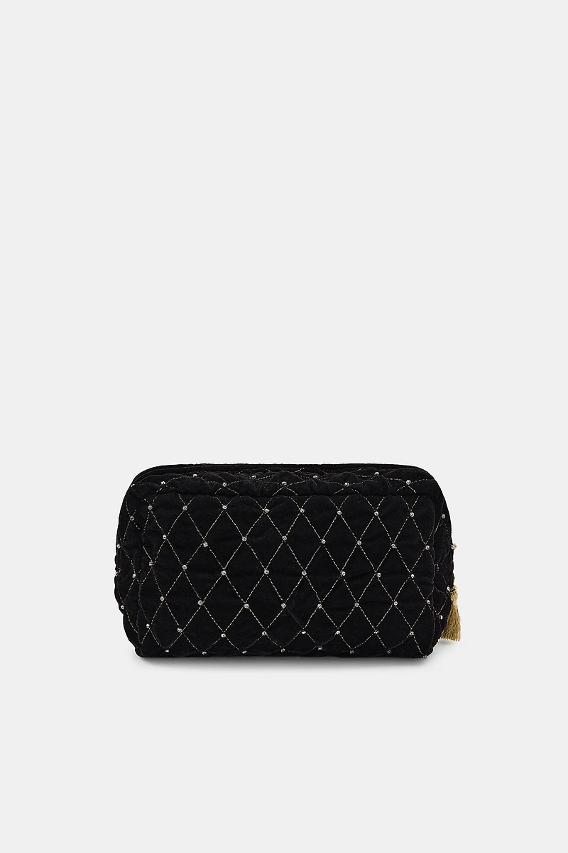 GLITTER VELVET QUILTED TOILETRY BAG
