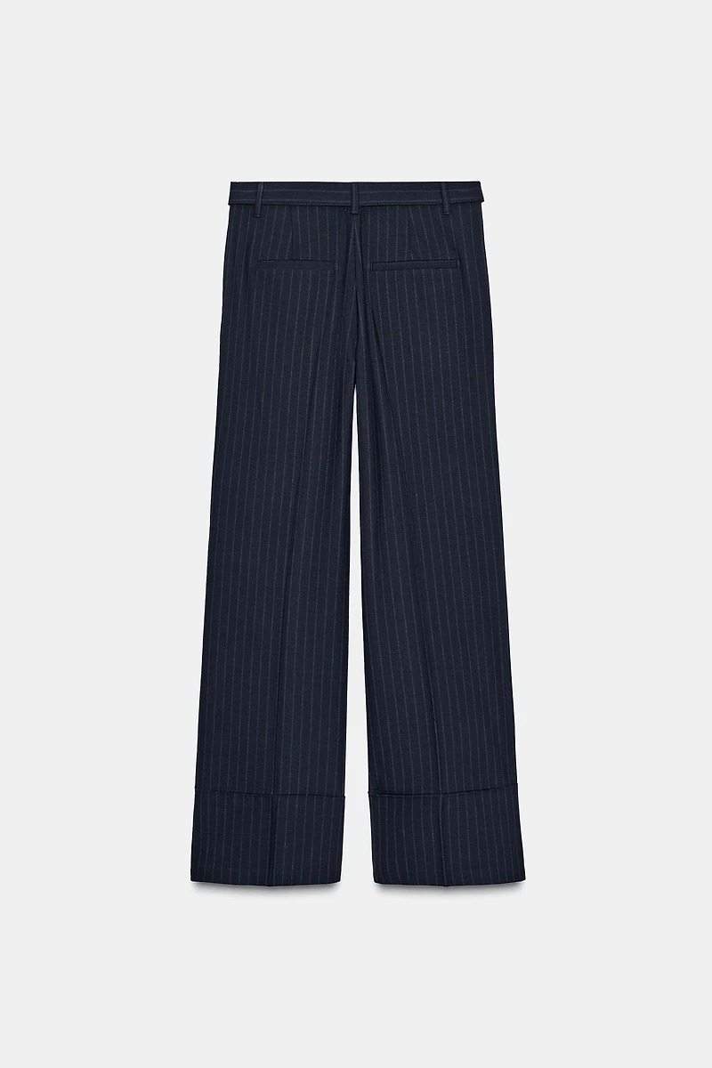 PINSTRIPE BELTED PANTS