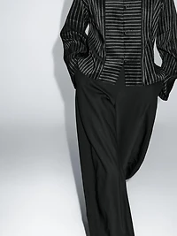 Striped shirt with stand collar and bib detail