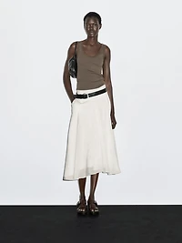 Midi skirt with yoke and flounce