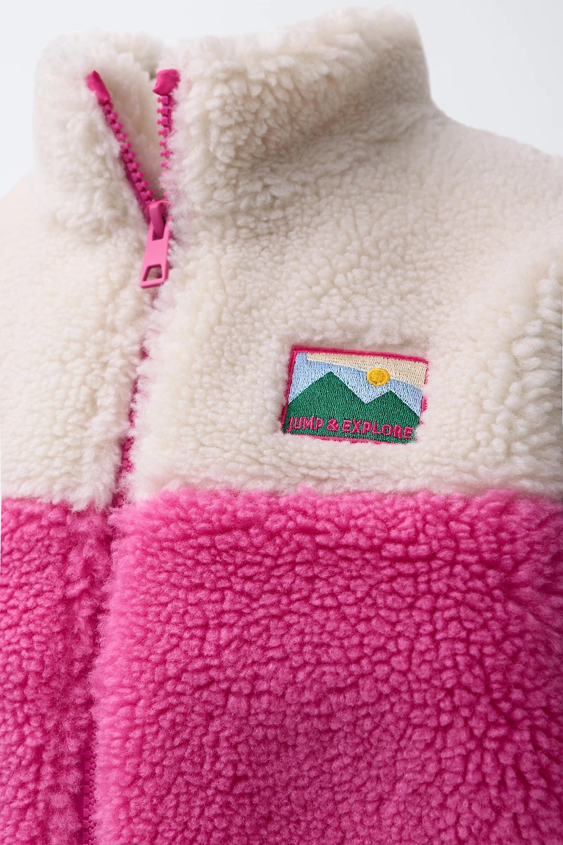 COLOR BLOCK FLEECE JACKET WITH LABEL