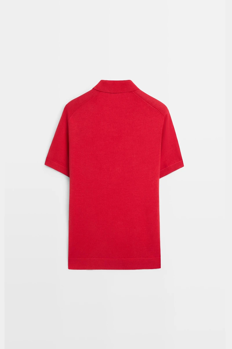 Cotton blend V-neck polo shirt