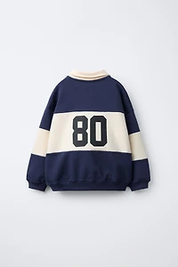 EMBROIDERED ANIMAL STRIPED POLO SWEATSHIRT