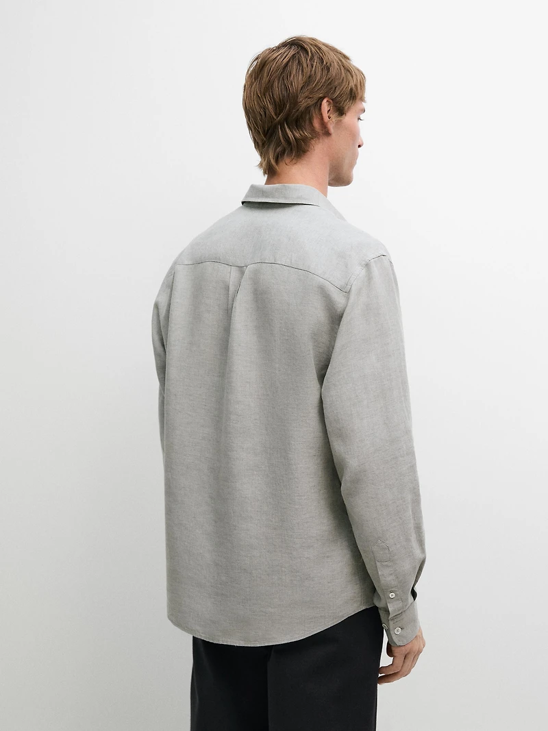100% linen regular fit shirt with pocket