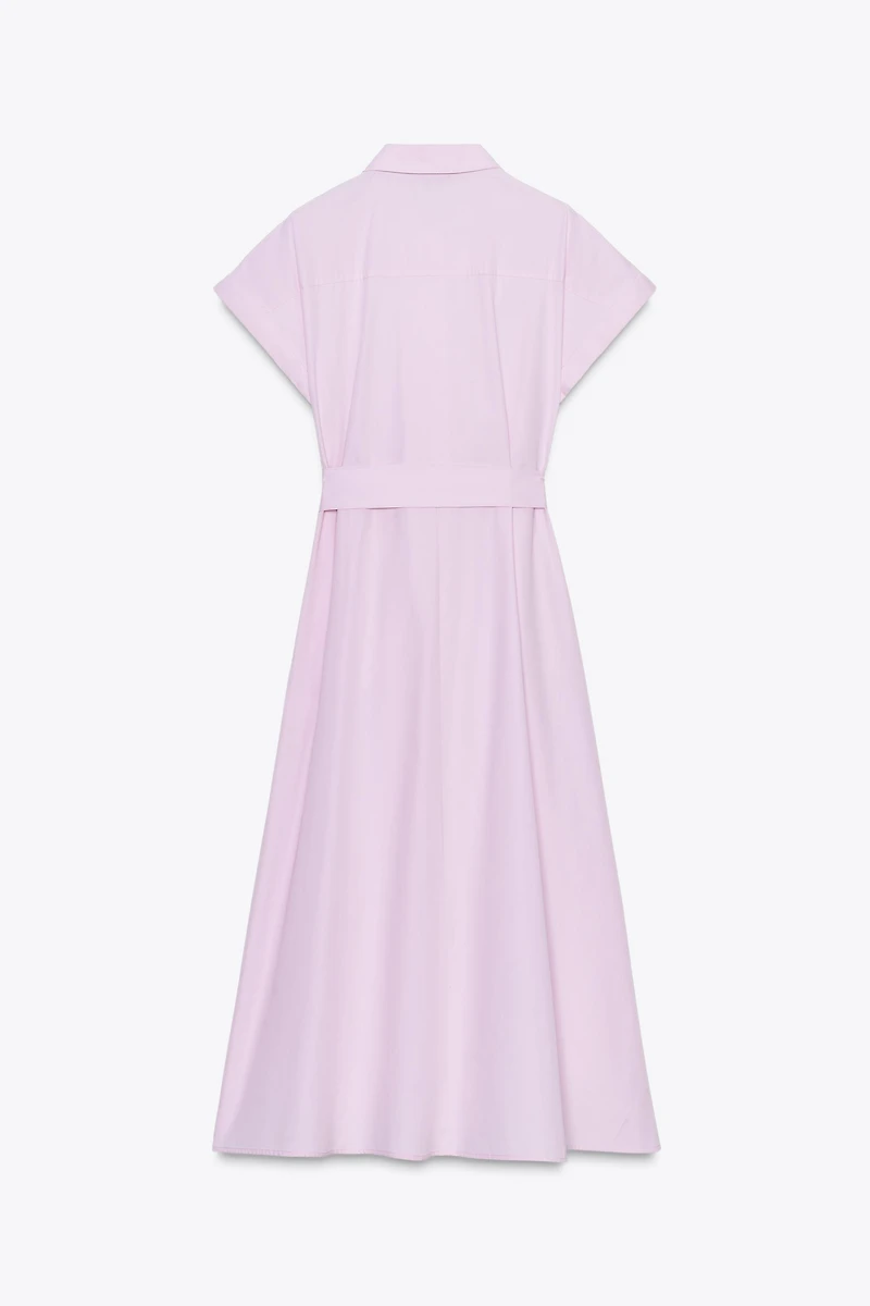 BELTED POPLIN MIDI DRESS