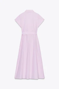 BELTED POPLIN MIDI DRESS