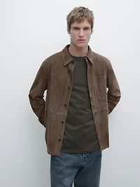 Suede leather overshirt