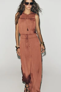 SATIN EFFECT MIDI DRESS WITH BACK RUFFLE