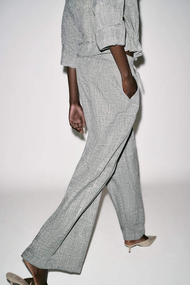 HEATHERED WIDE LEG PANTS