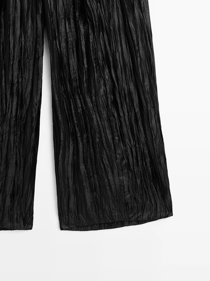 Creased pleated-effect wide-leg trousers