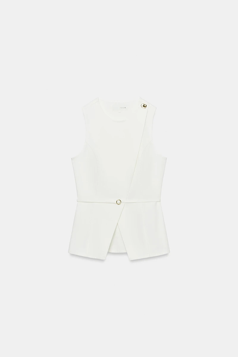 GILET Z1975 CROISÉ EN DENIM AVEC CEINTURE
