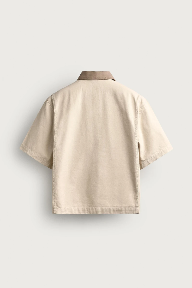 SHORT SLEEVE CONTRAST COLLAR OVERSHIRT