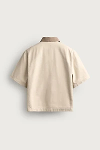 SHORT SLEEVE CONTRAST COLLAR OVERSHIRT