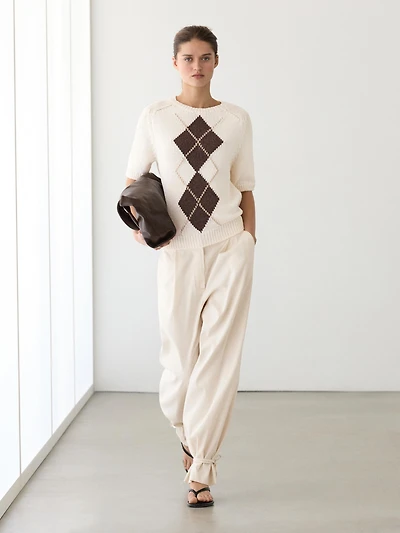 Pull en maille à manches courtes losanges