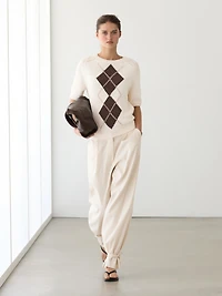 Pull en maille à manches courtes losanges