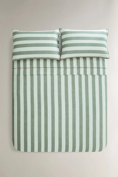 FADED COTTON STRIPED DUVET COVER