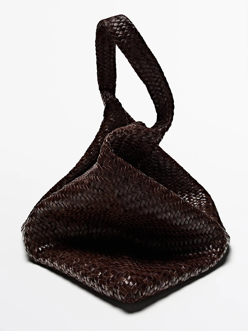 Grand sac cabas tressé en cuir nappa
