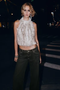 FAUX FUR HALTER TOP