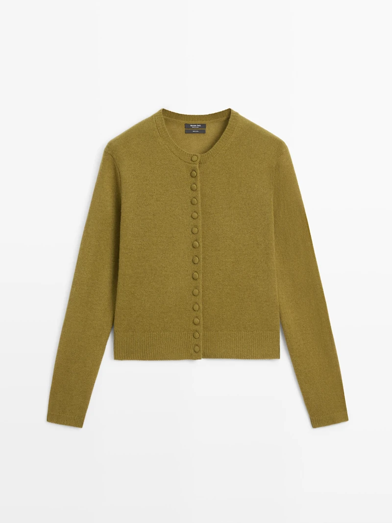 100% wool knit cardigan with covered buttons