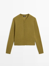 100% wool knit cardigan with covered buttons