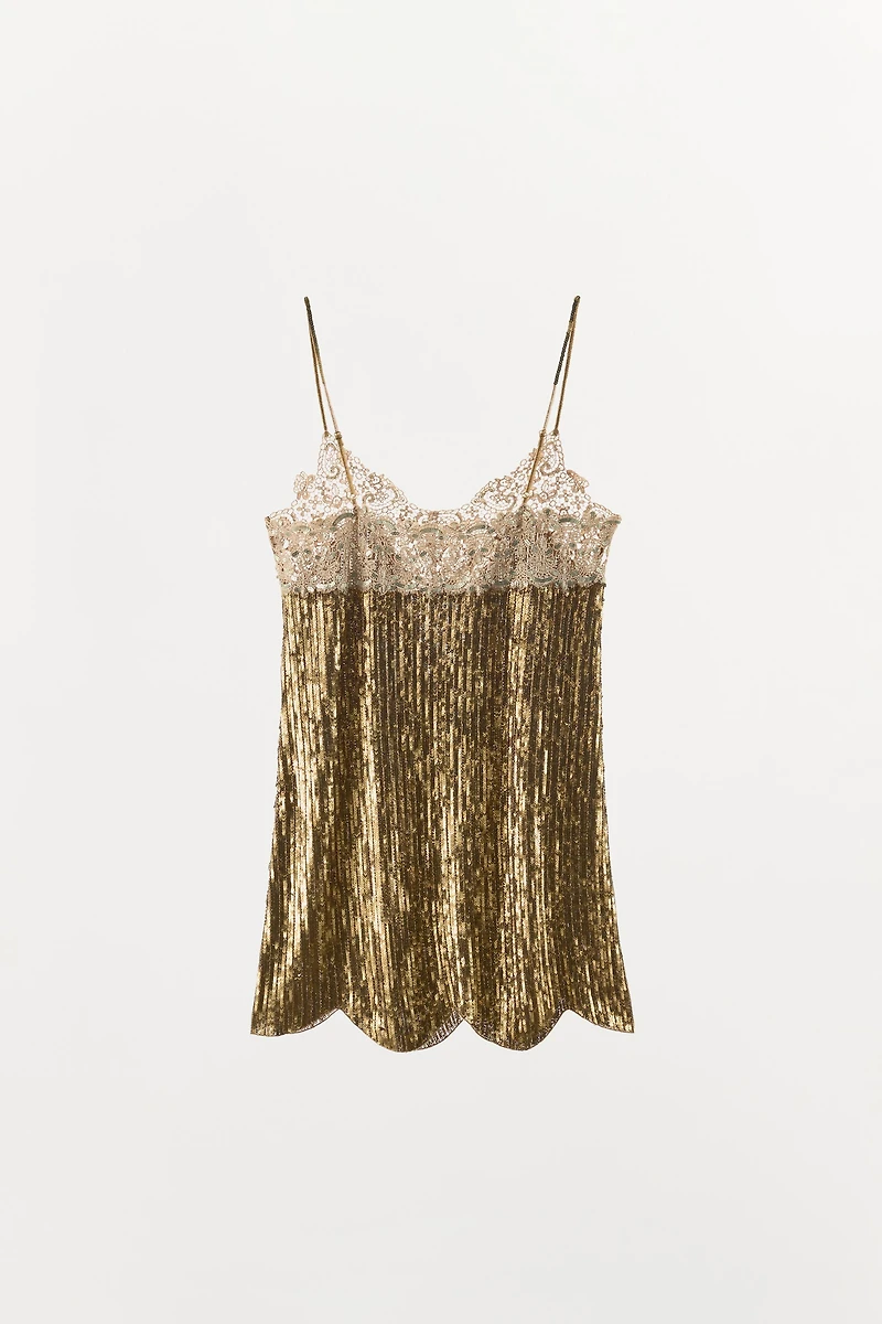 SEQUIN LACE MINI DRESS