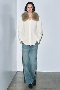 ZW COLLECTION FAUX FUR COLLAR POPLIN SHIRT