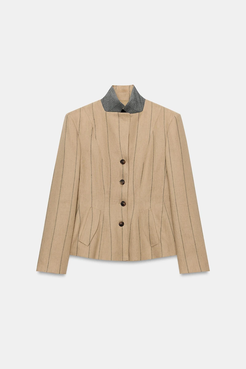 ZW COLLECTION STRIPED LINEN BLEND BLAZER