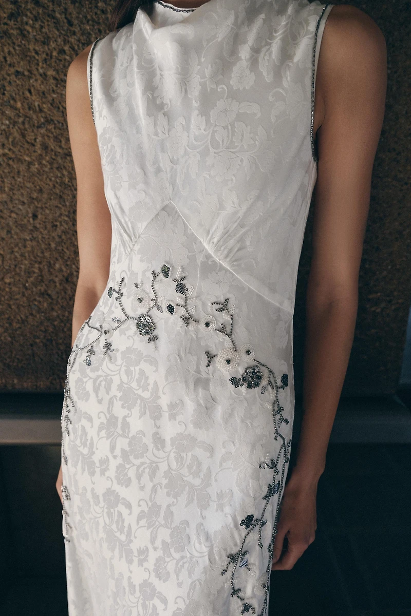 SEQUIN BEADED JACQUARD DRESS