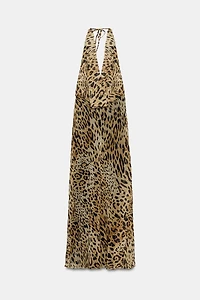 ROBE LONGUE HALTER EN GEORGETTE À IMPRIMÉ ANIMALIER