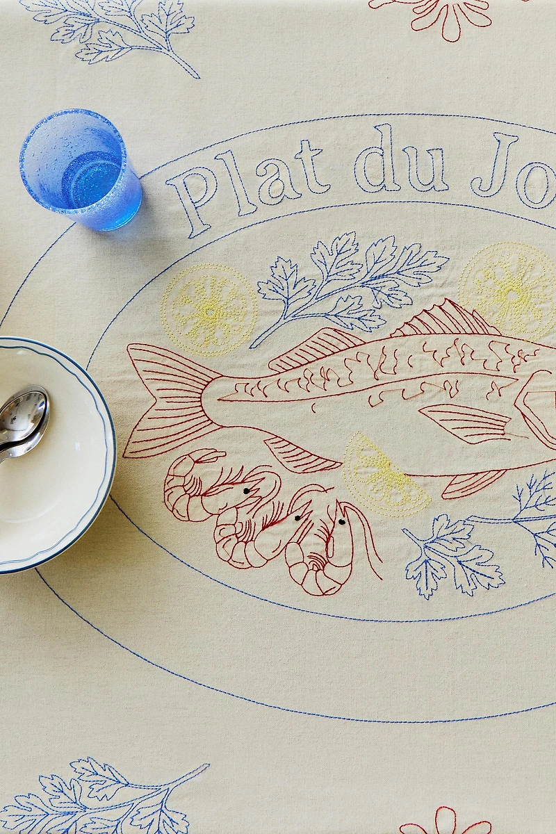 FISH PRINT COTTON TABLECLOTH