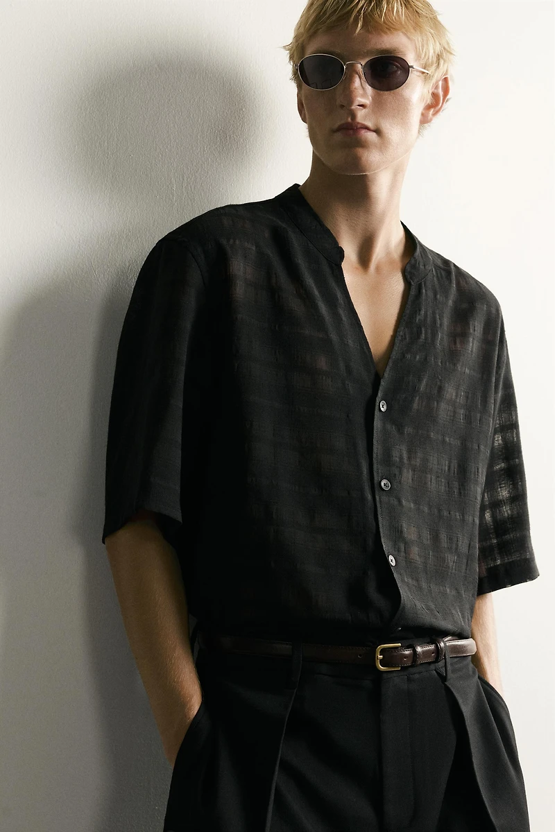 SEMI-SHEER CHECK JACQUARD SHIRT