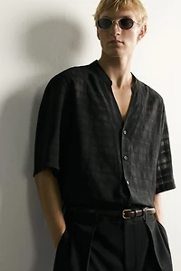 SEMI-SHEER CHECK JACQUARD SHIRT