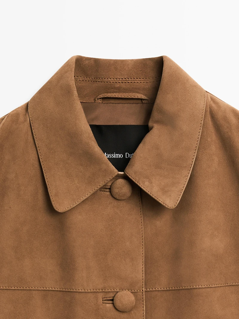 Suede leather jacket with lined buttons