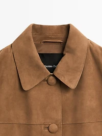Suede leather jacket with lined buttons