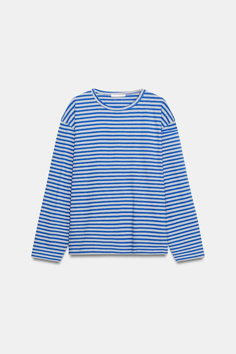 STRIPED COTTON AND LINEN T-SHIRT