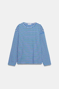 STRIPED COTTON AND LINEN T-SHIRT