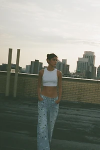 RELAXED OVERSIZE HIGH WAIST JEANS WITH JEWELS
