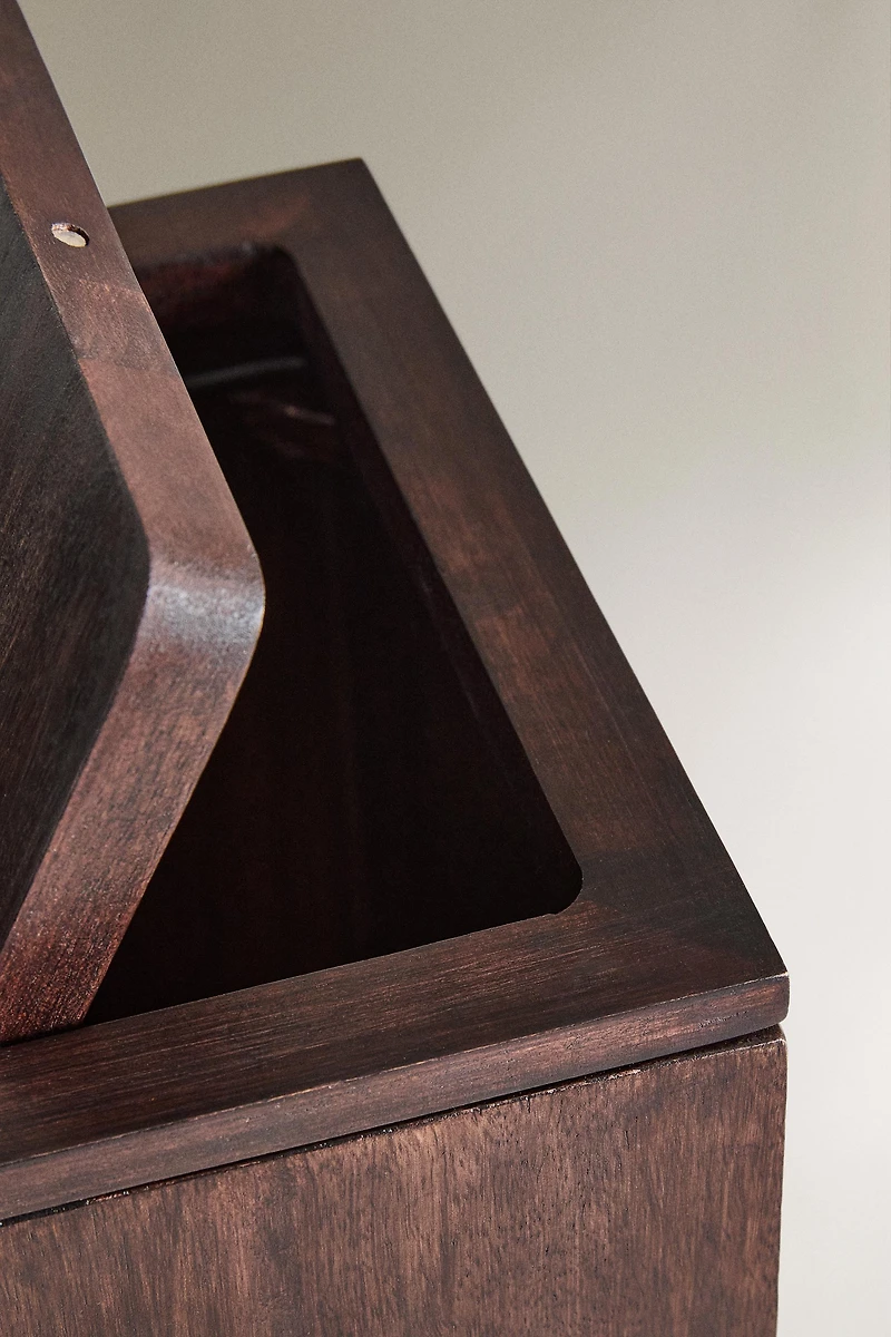 SQUARE DARK WOOD BATHROOM BIN
