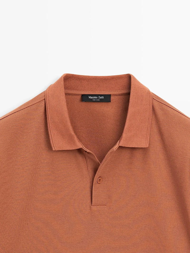 Textured cotton knit polo shirt