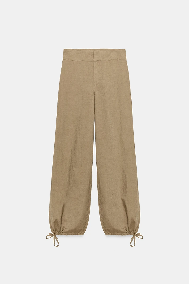 LINEN DRAWSTRING WIDE LEG PANTS