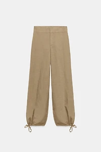 LINEN DRAWSTRING WIDE LEG PANTS