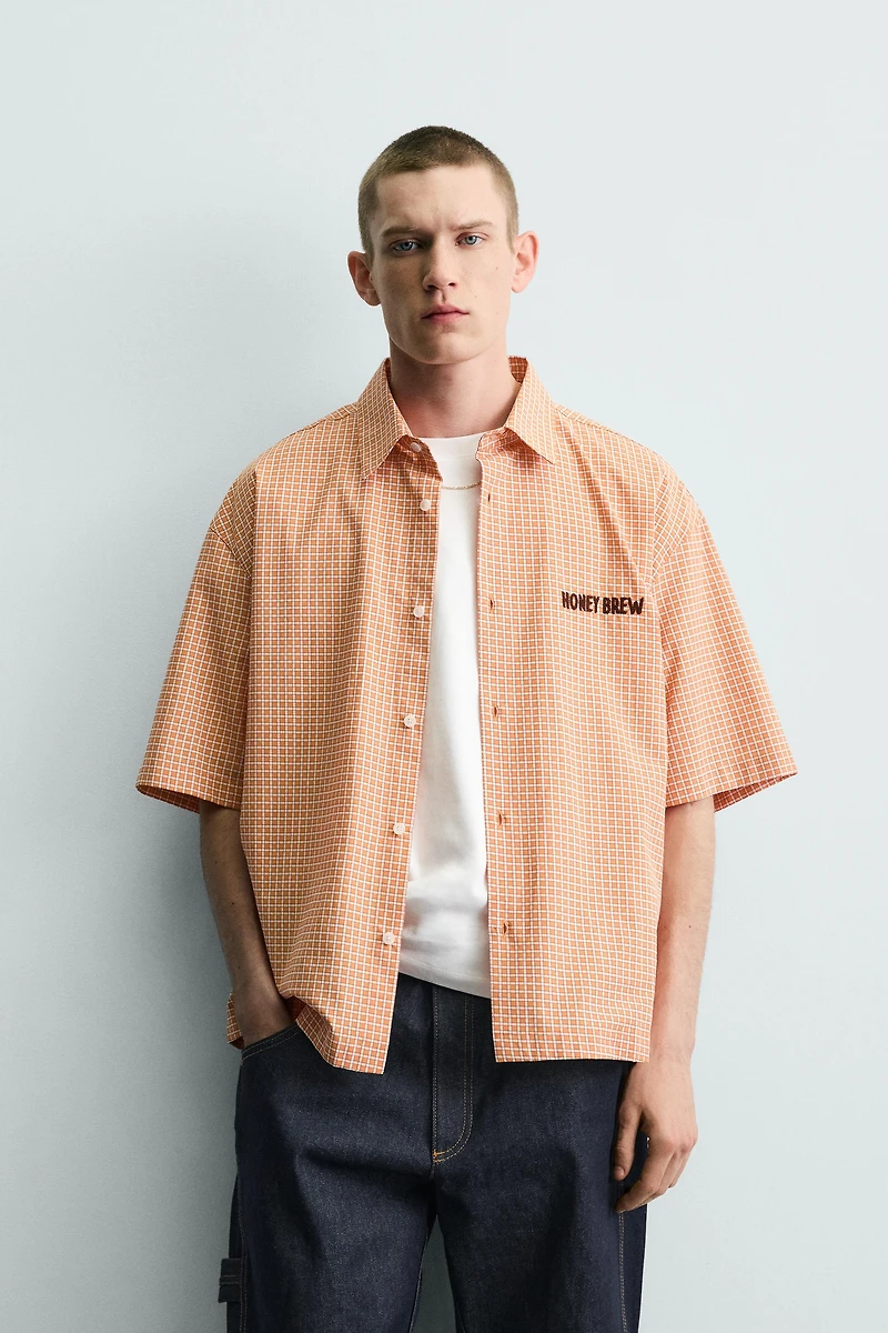 CONTRASTING EMBROIDERED PLAID SHIRT