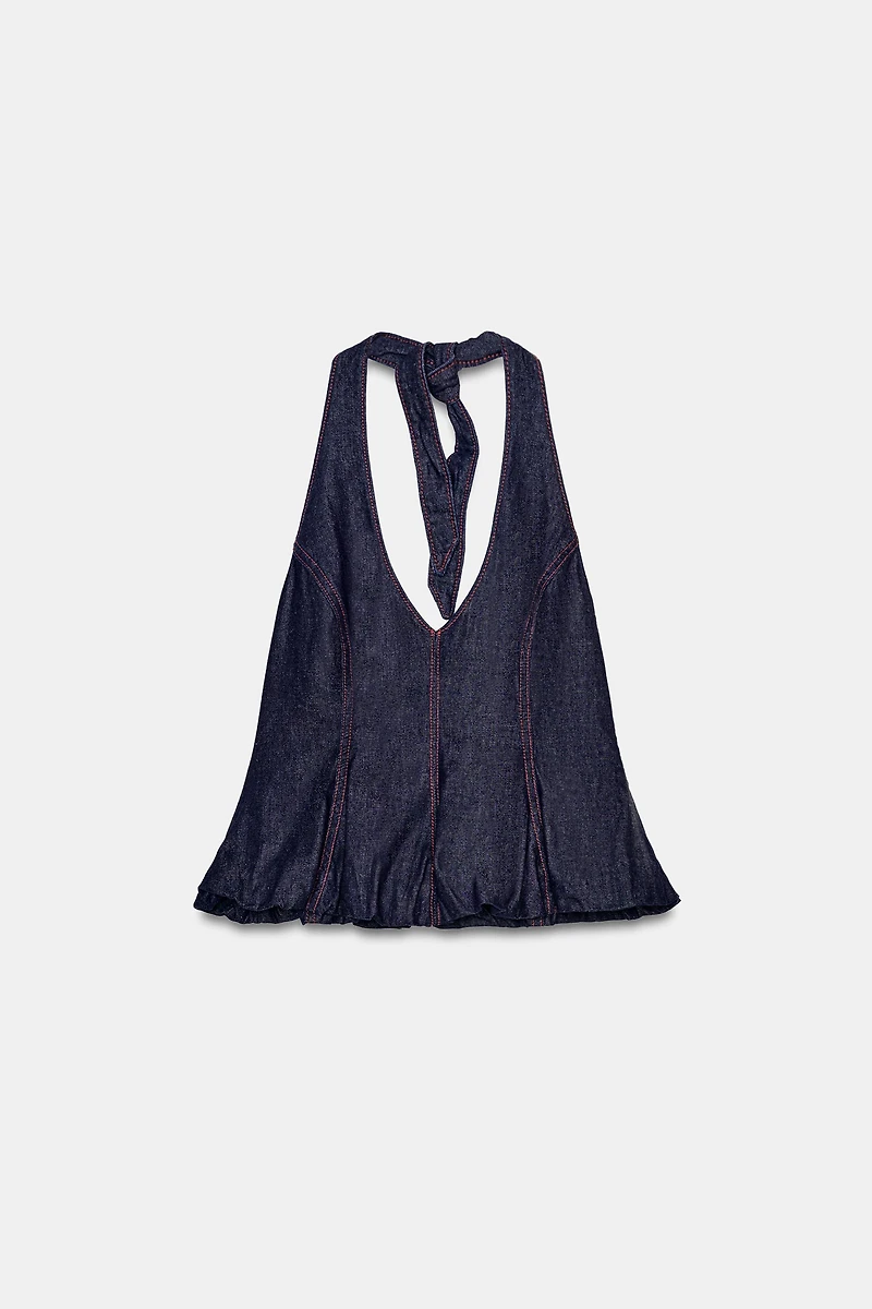 Z1975 HALTER BALLOON DENIM TOP