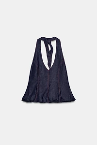 Z1975 HALTER BALLOON DENIM TOP