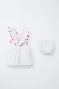 RUSTIC EMBROIDERED FLORAL DRESS AND PANTIES